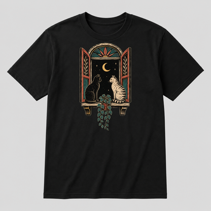 Night Window Companions Graphic T-Shirt - POD-20260728-071_black_front_mockup