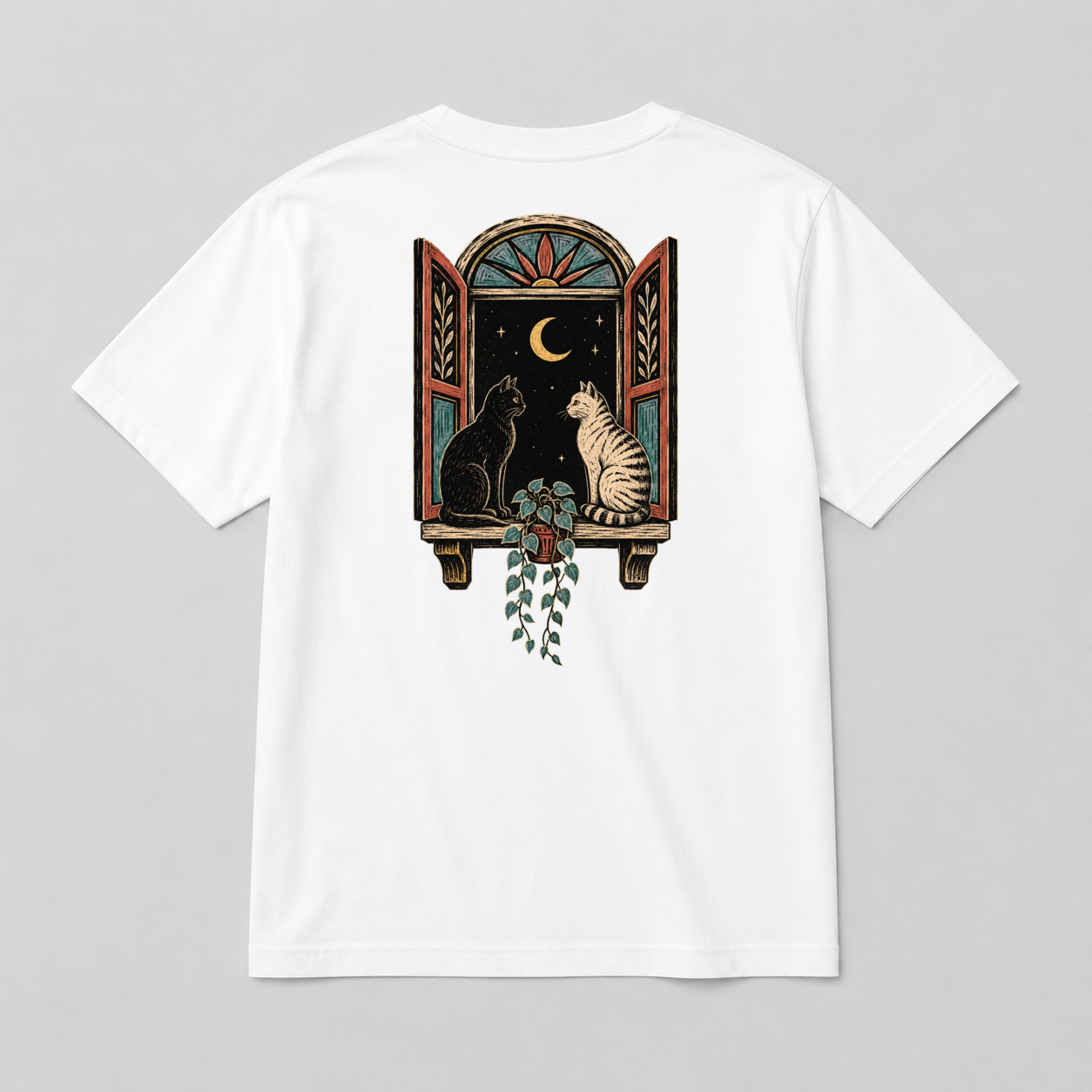 Night Window Companions Graphic T-Shirt - POD-20260728-071_white_back_mockup