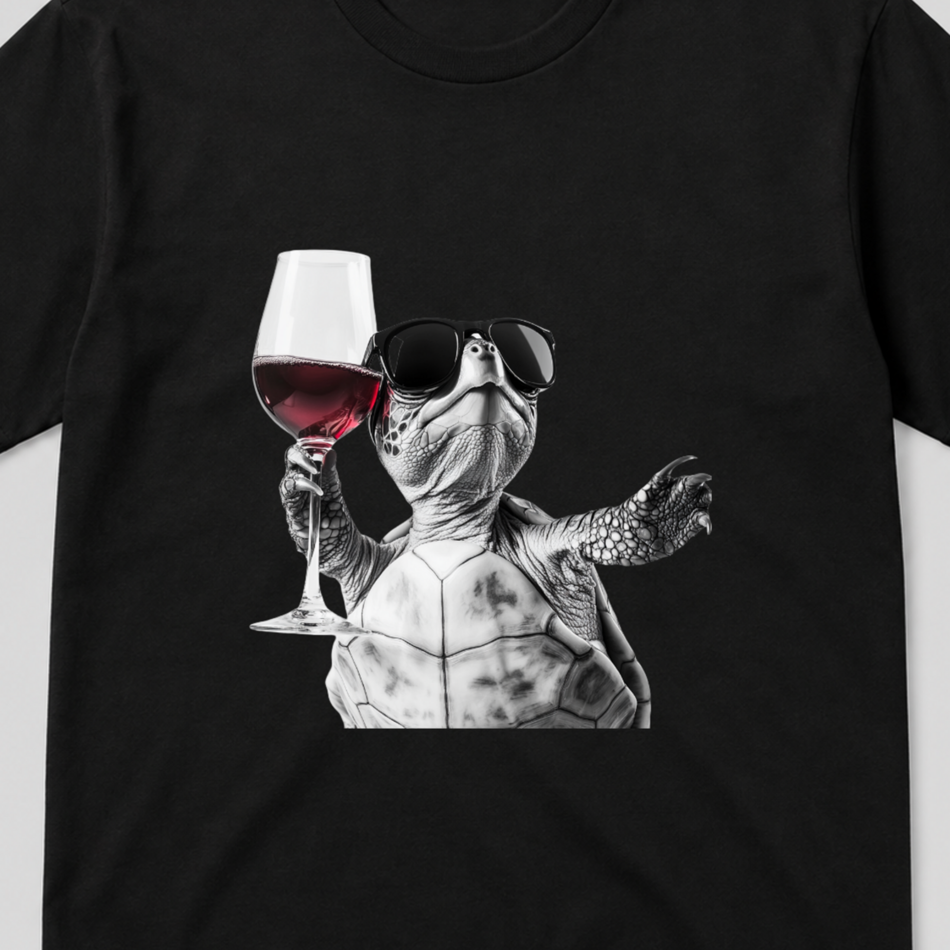 Wine Time Turtle Black Print Close-up