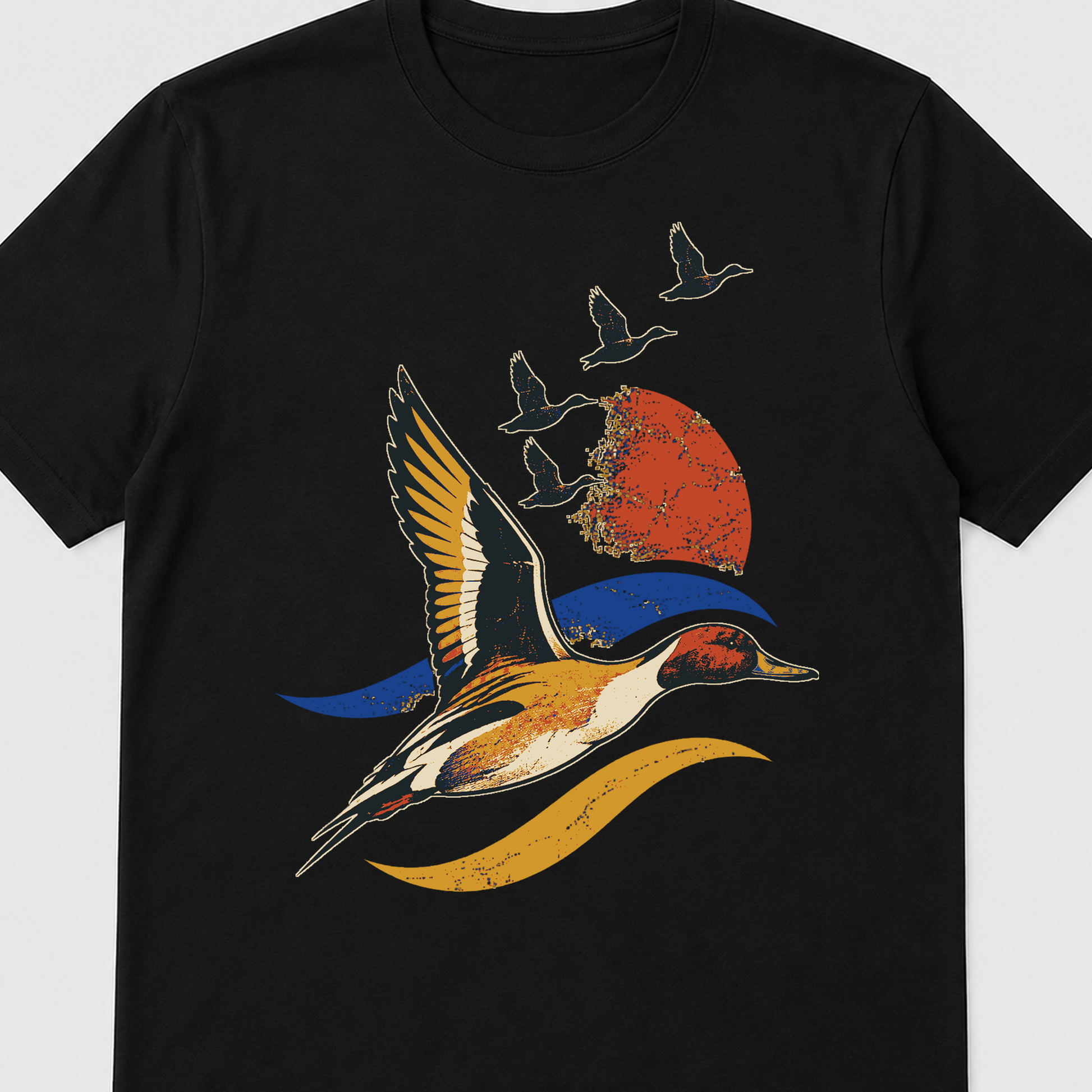 Autumn Flyway Pintail Graphic T-Shirt - POD-20260806-109_black_front_closeup_mockup