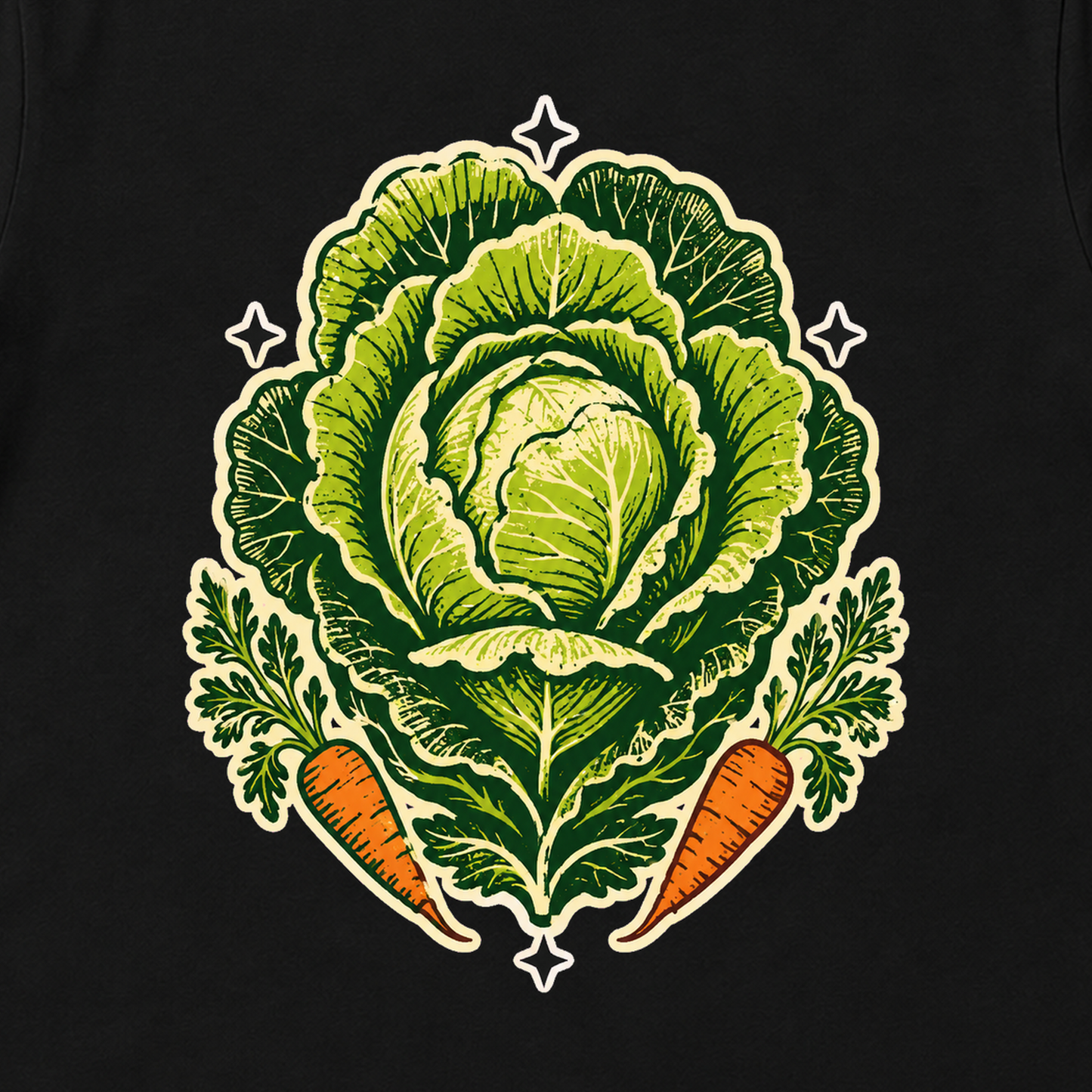 Garden Royalty Cabbage Crest Graphic T-Shirt - POD-20260807-114_black_front_closeup_mockup