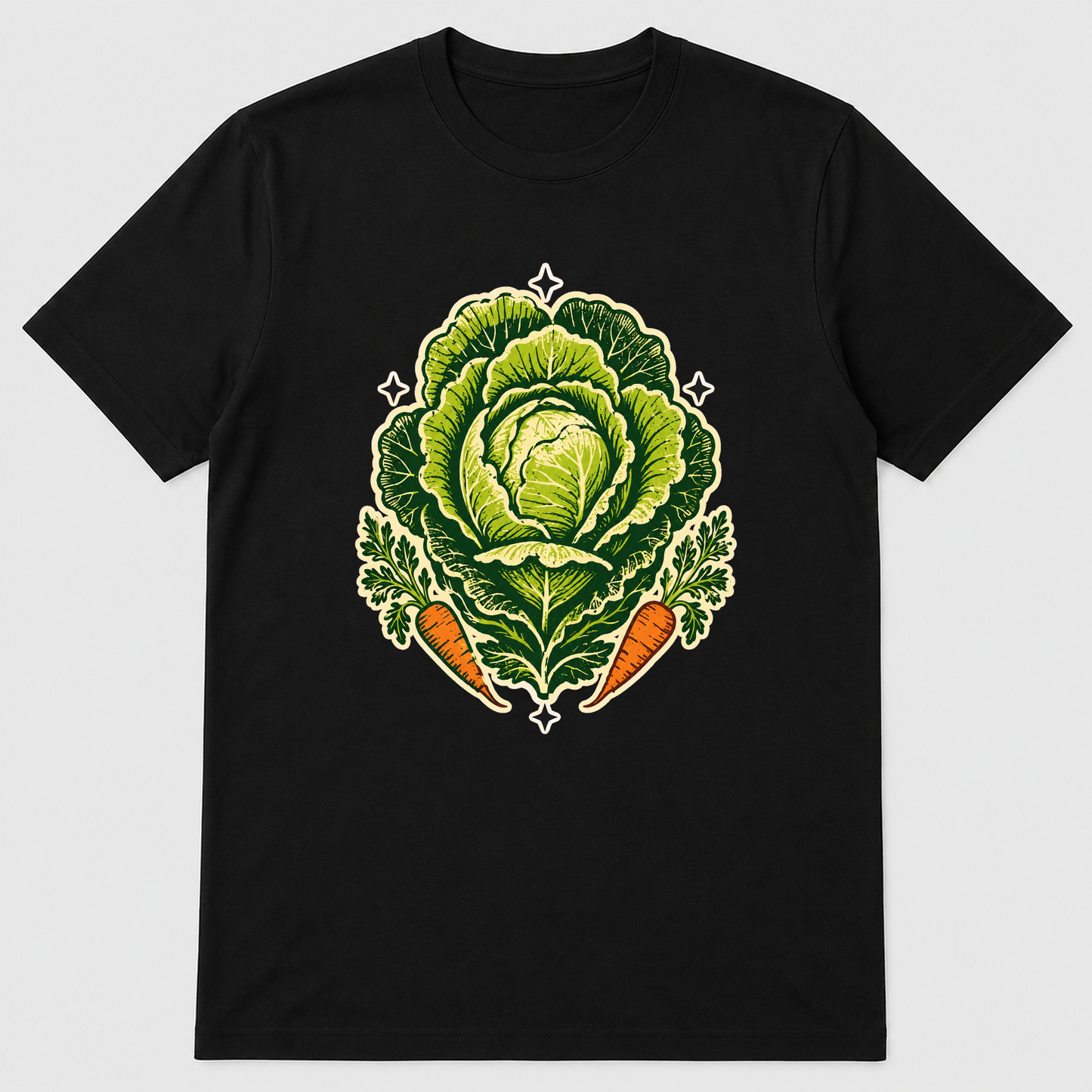 Garden Royalty Cabbage Crest Graphic T-Shirt - POD-20260807-114_black_front_mockup