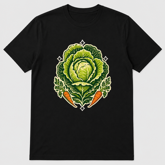 Garden Royalty Cabbage Crest Graphic T-Shirt - POD-20260807-114_black_front_mockup
