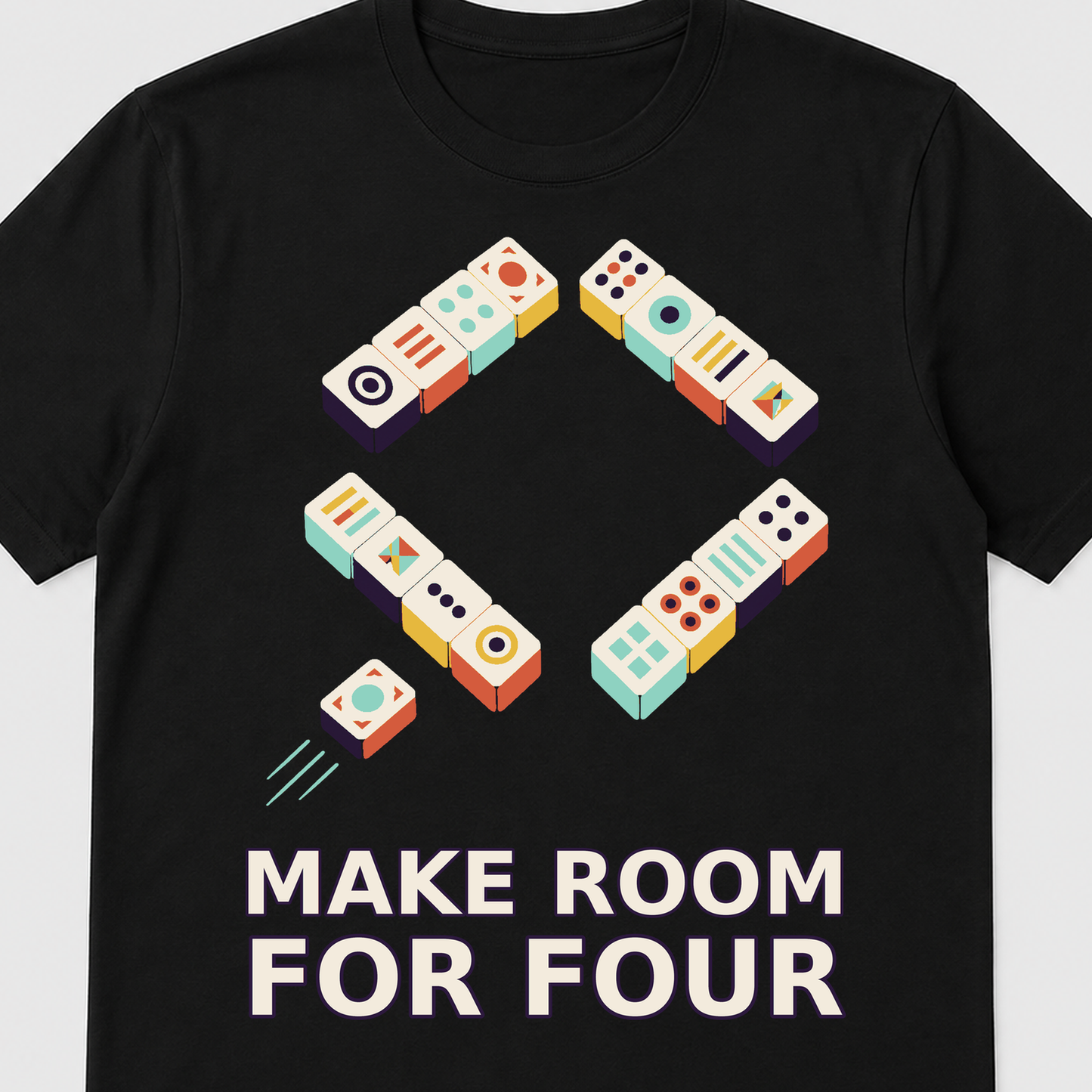 Make Room for Four Mahjong Graphic T-Shirt - POD-20260807-123_black_front_closeup_mockup