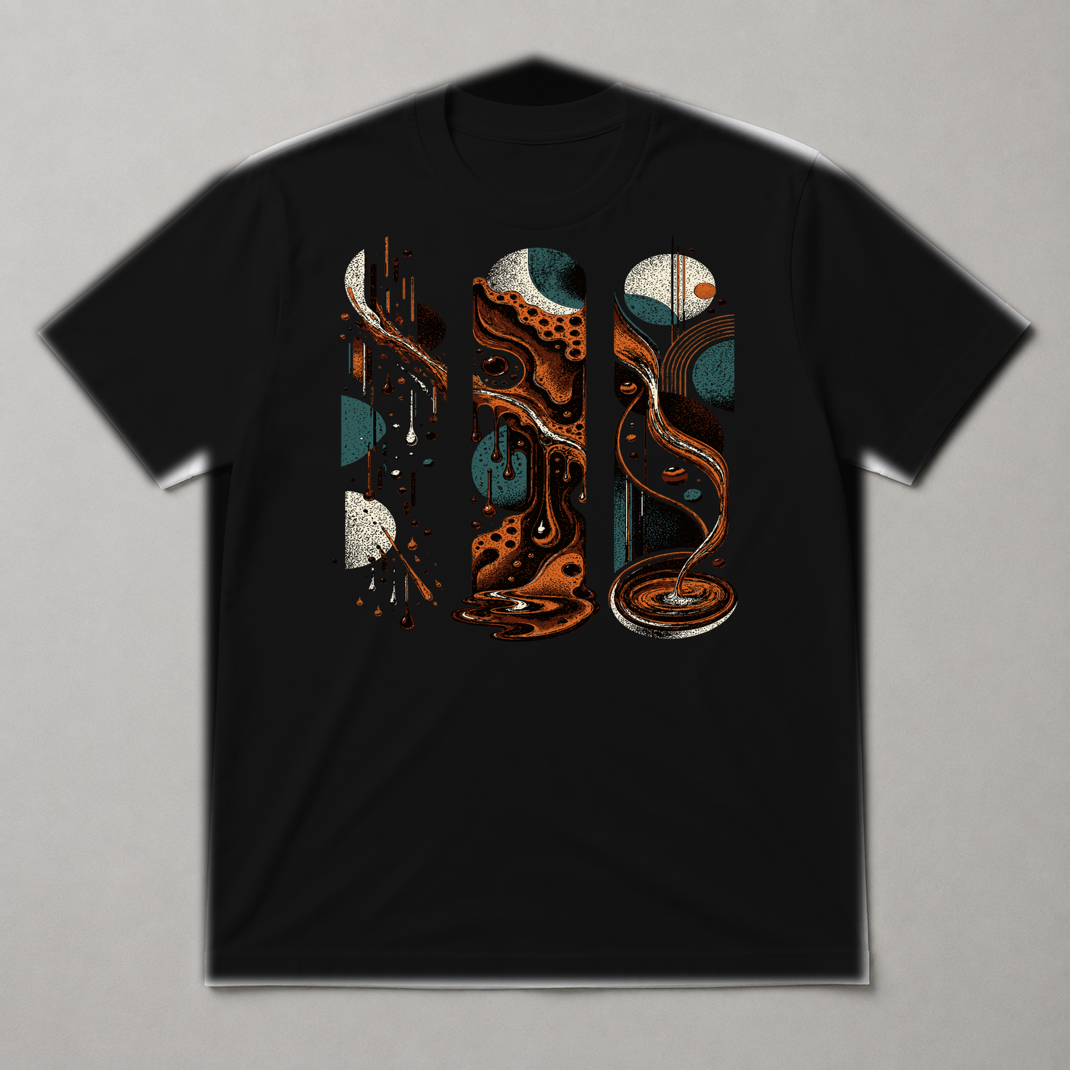 Shot Memory Abstract Espresso Flow Graphic T-Shirt - POD-20260812-157_black_front_mockup