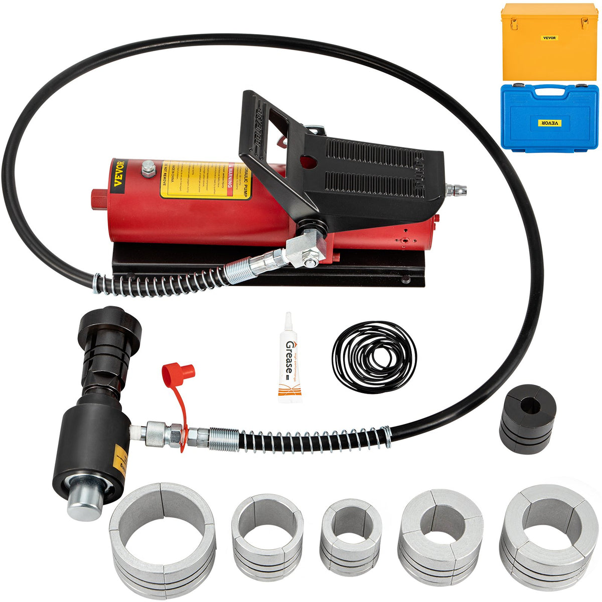 VEVOR Pipe Expander and Flaring Tool Kit, Exhaust Pipe Stretcher and Hydraulic Tube Flaring Tools, 5 Configurations for Copper and Aluminum Pipes Hydraulic Pipe Expander 6 ft Hose with Foot Pump