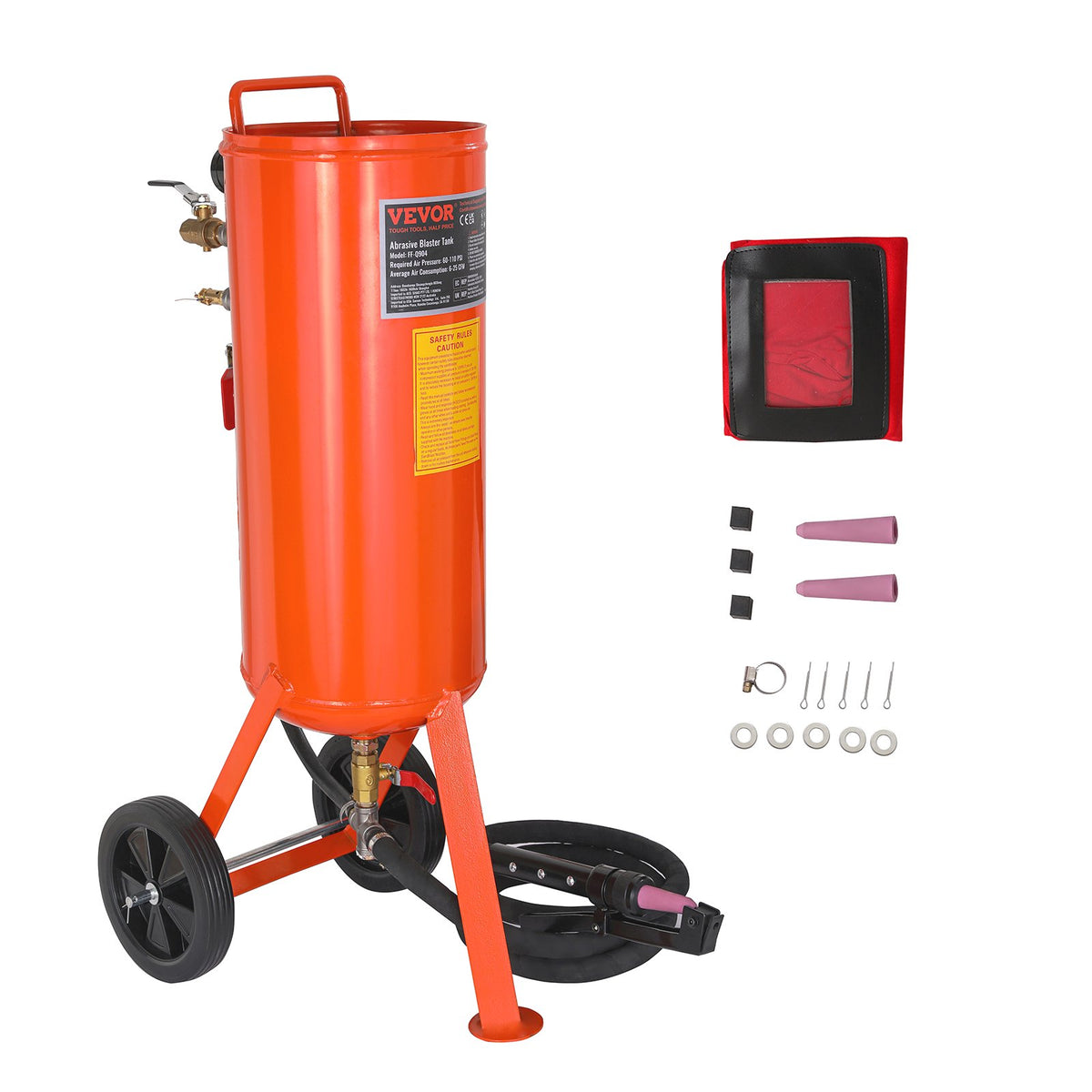 VEVOR Portable Sand Blaster, Heavy Duty Abrasive Blasting Tank with Ceramic Nozzles and Moisture Separator, Air Sandblasting Kit for Paint, Stain and Rust Removal, Multiple Capacities 10 Gallons Heavy Duty | 2 Ceramic Nozzles, 7.5 ft Hose