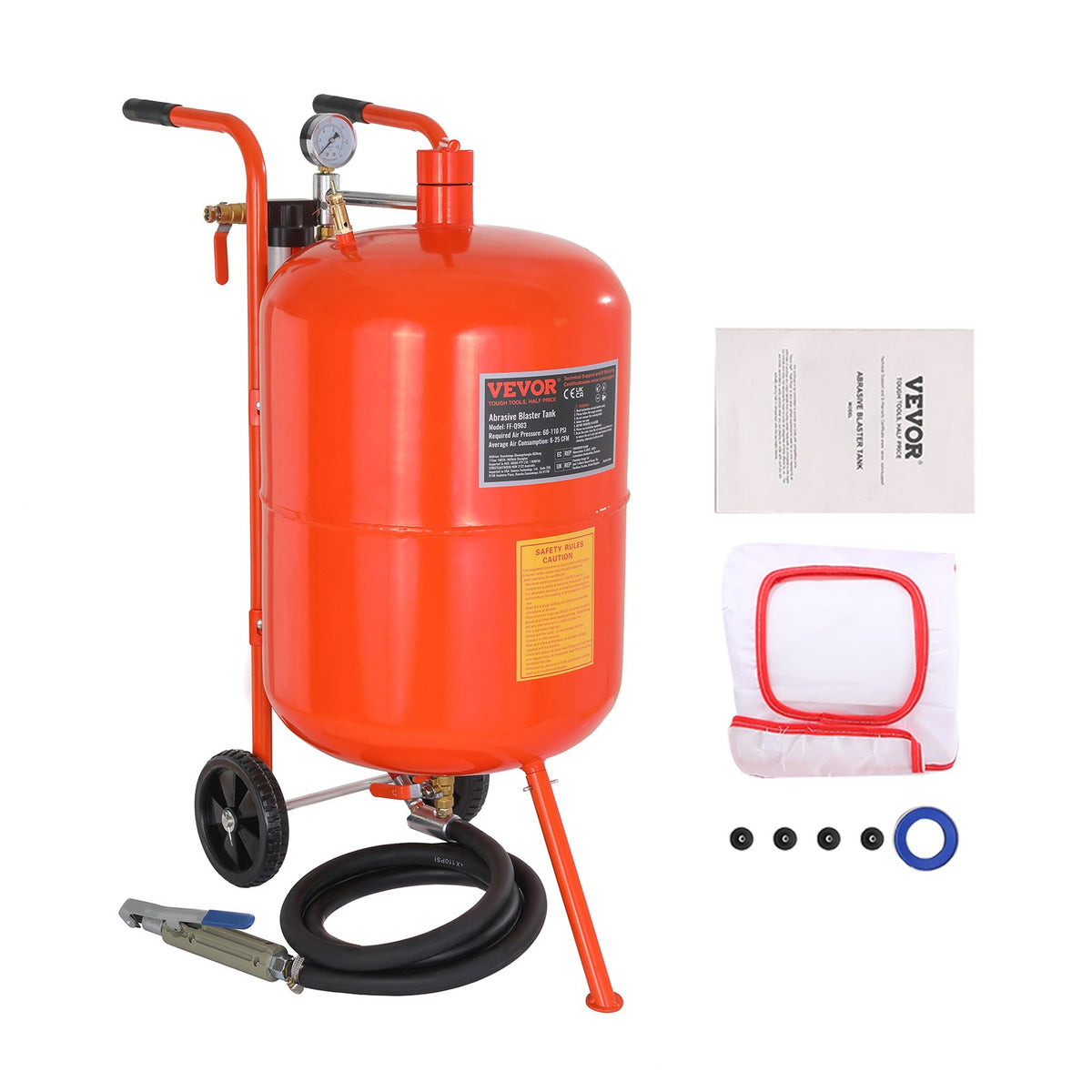VEVOR Portable Sand Blaster, Heavy Duty Abrasive Blasting Tank with Ceramic Nozzles and Moisture Separator, Air Sandblasting Kit for Paint, Stain and Rust Removal, Multiple Capacities 20 Gallons | 4 Ceramic Nozzles, Oil-Water Separator