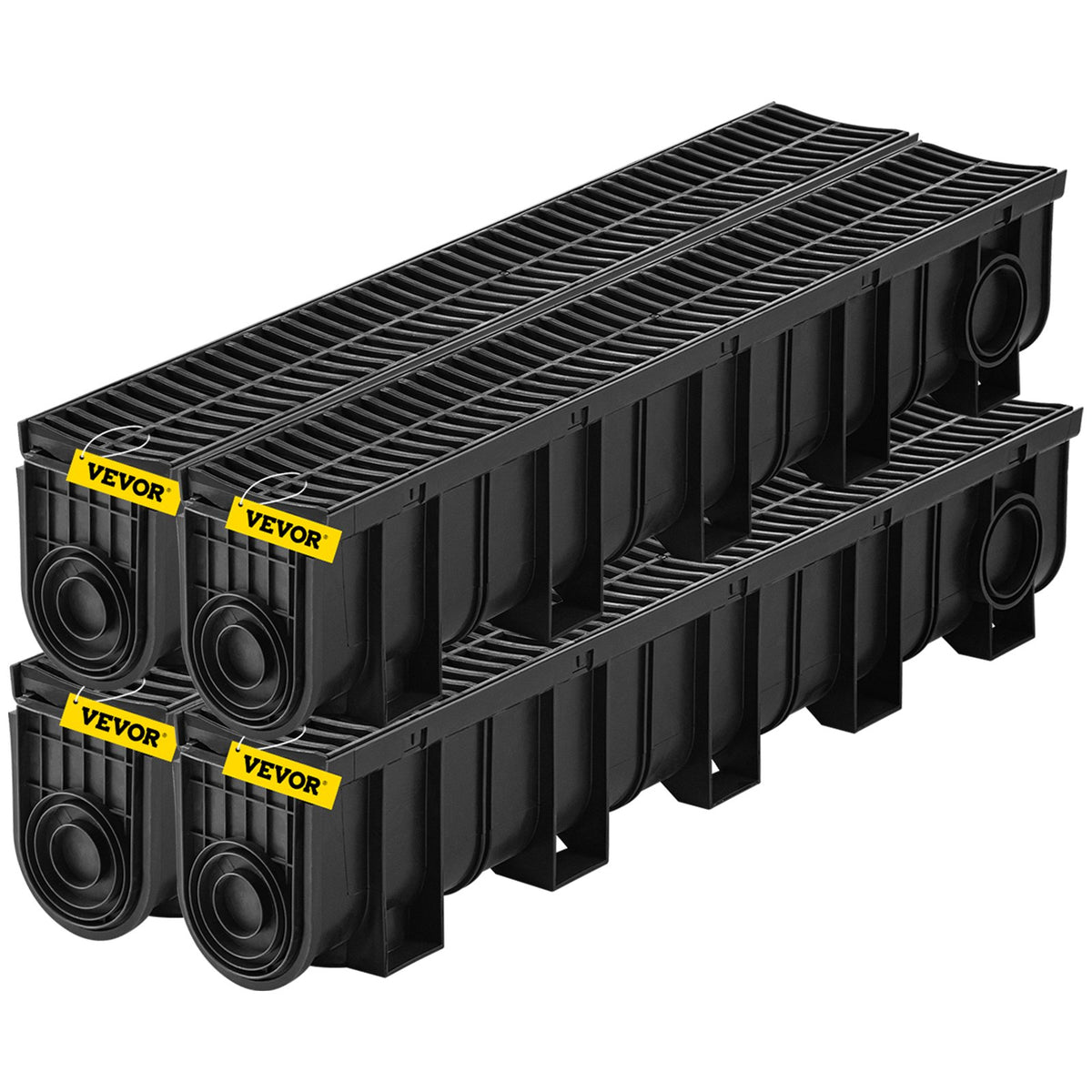 VEVOR Trench Drain System and Linear Shower Drain Trench Drain System, 4 Pack, 5.9 x 7.5 in, Plastic Grate