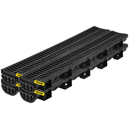 VEVOR Trench Drain System and Linear Shower Drain Trench Drain System, 4 Pack, 5.7 x 3.1 in, Plastic Grate