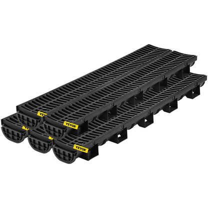 VEVOR Trench Drain System and Linear Shower Drain Trench Drain System, 5 Pack, 5.7 x 3.1 in, Plastic Grate