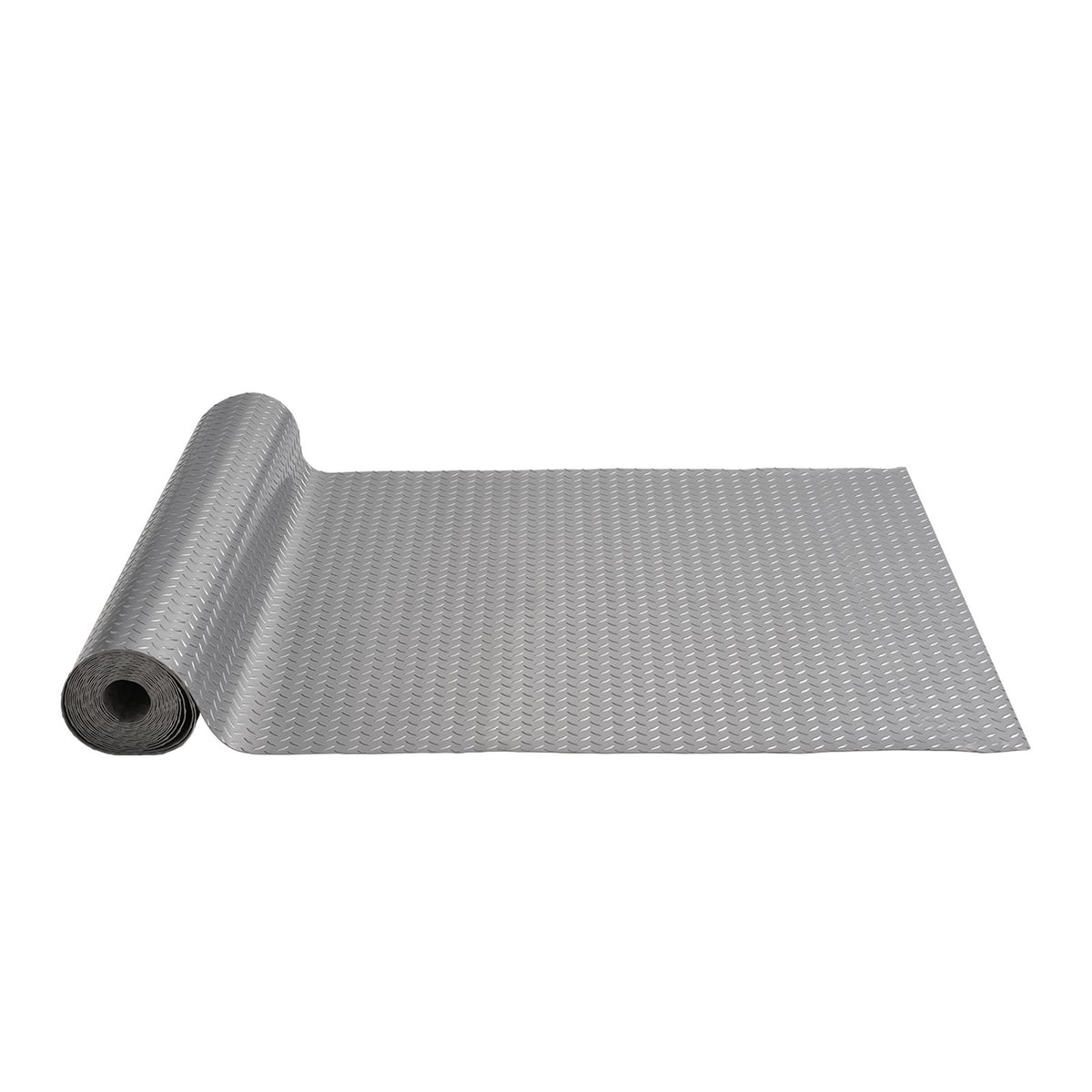 VEVOR Garage Floor Mat, PVC & Rubber Diamond-Plate Flooring  25.5 x 3.6 ft / Silver