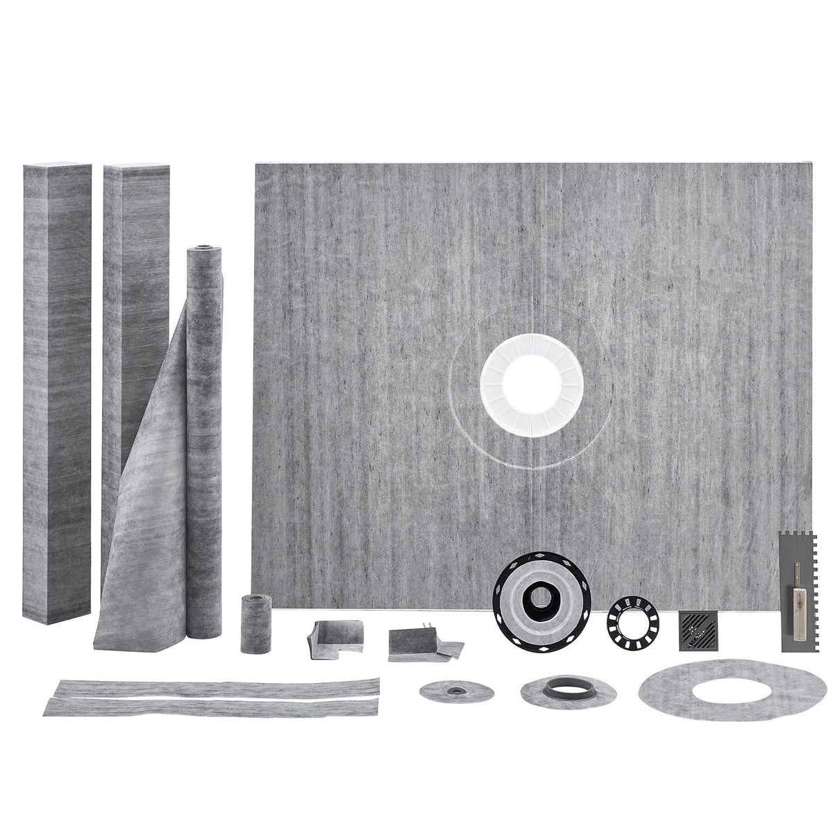 VEVOR Shower Curb Kit, Watertight Shower Curb Overlay and Shower Pan Kit with PVC Bonding Flange, Stainless Steel Grate, Waterproof Membrane, Cuttable Curbs, Slope Sticks and Trowel for Bathroom 48x60 inch Hole Central