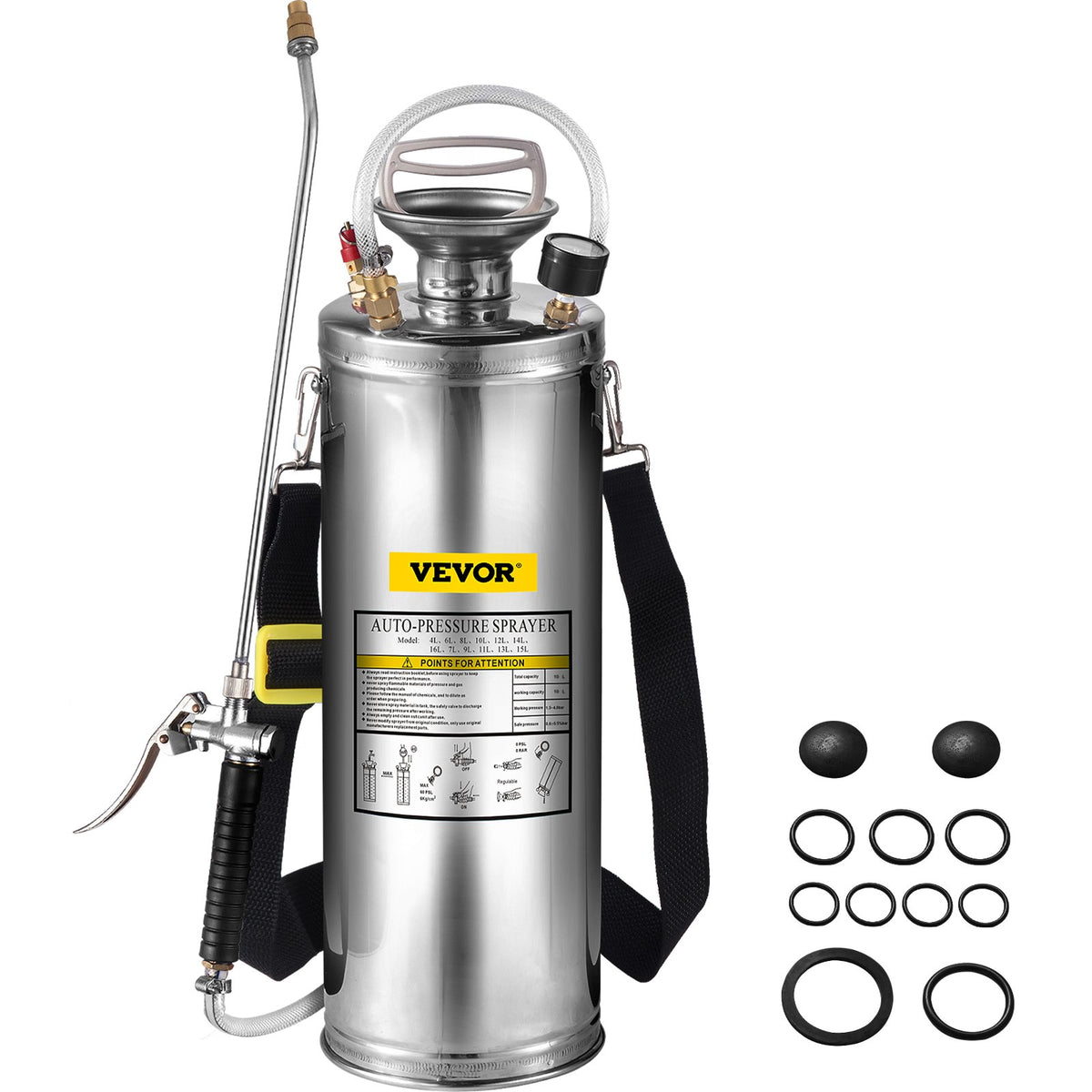 VEVOR Stainless Steel Garden Sprayer, 1-3.5 Gal Hand Pump Sp 10 L