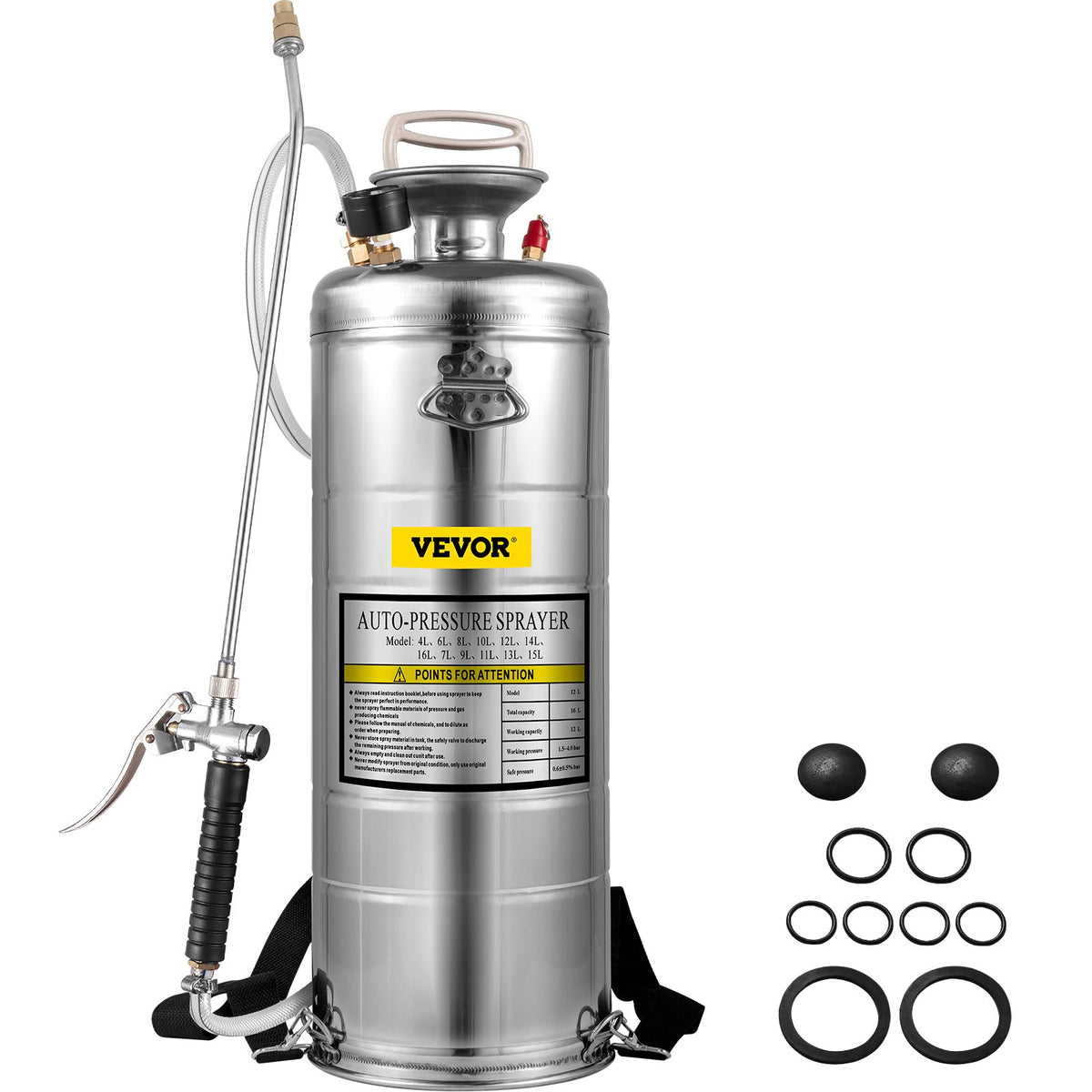 VEVOR Stainless Steel Garden Sprayer, 1-3.5 Gal Hand Pump Sp 12 L