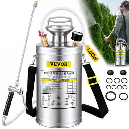 VEVOR Stainless Steel Garden Sprayer, 1-3.5 Gal Hand Pump Sp 6 L
