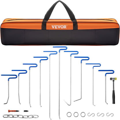 VEVOR Paintless Dent Repair Kit, Dent Removal Rod Set, Bent Bar Fender Kit and Slide Hammer Dent Puller for Auto Body, Hail Damage and Door Dings Pry Bar / 20-Piece Set