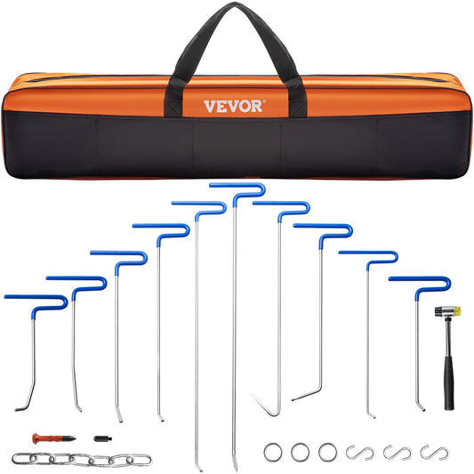 VEVOR Paintless Dent Repair Kit, Dent Removal Rod Set, Bent Bar Fender Kit and Slide Hammer Dent Puller for Auto Body, Hail Damage and Door Dings Pry Bar / 20-Piece Set