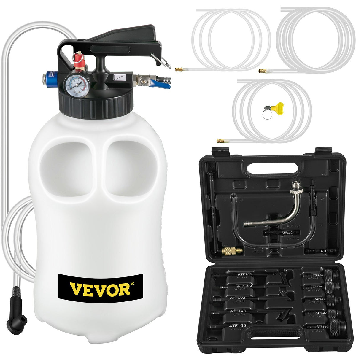 VEVOR Transmission Fluid Pump and Fluid Extractor, Manual and Pneumatic ATF Refill System, Oil and Liquid Vacuum Extractor with Dipstick and Suction Hose for Automotive Fluid Change 10 L 2-Way ATF Refill Pump (14 Adapters)