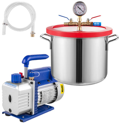 VEVOR Vacuum Chamber Kit, 1.5-5 Gal Stainless Steel Degassin Single-Stage Pro/2.5 CFM / 1.5 Gal