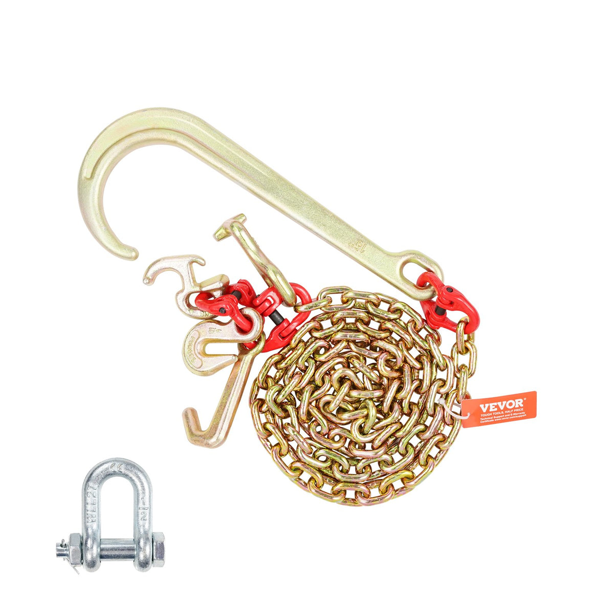 VEVOR G80 V Bridle Tow Chain 5/16 in / 6 ft, 1 Pack, RTJ Cluster Hooks