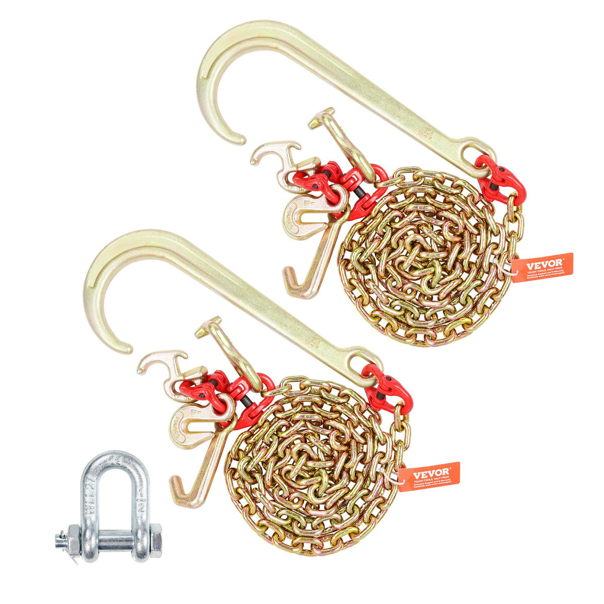 VEVOR G80 V Bridle Tow Chain 5/16 in / 6 ft, 2 PCS, RTJ Cluster Hooks