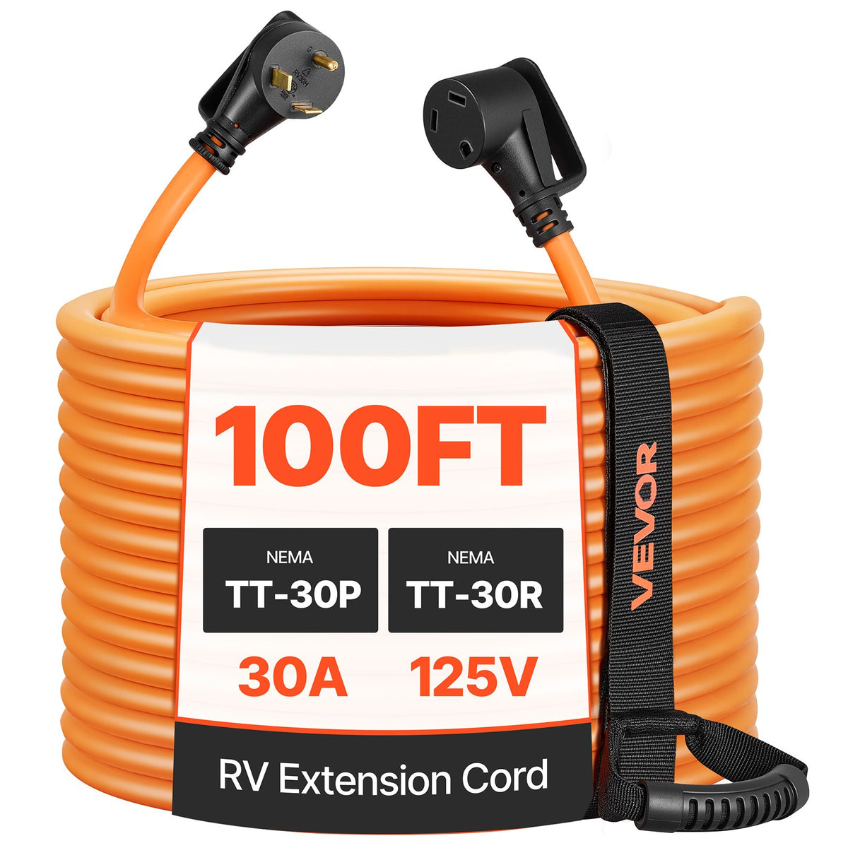 VEVOR RV Extension Cord, Heavy Duty STW Power Cord with NEMA 30A / 100 ft / with Cord Organizer & 15A Adapter