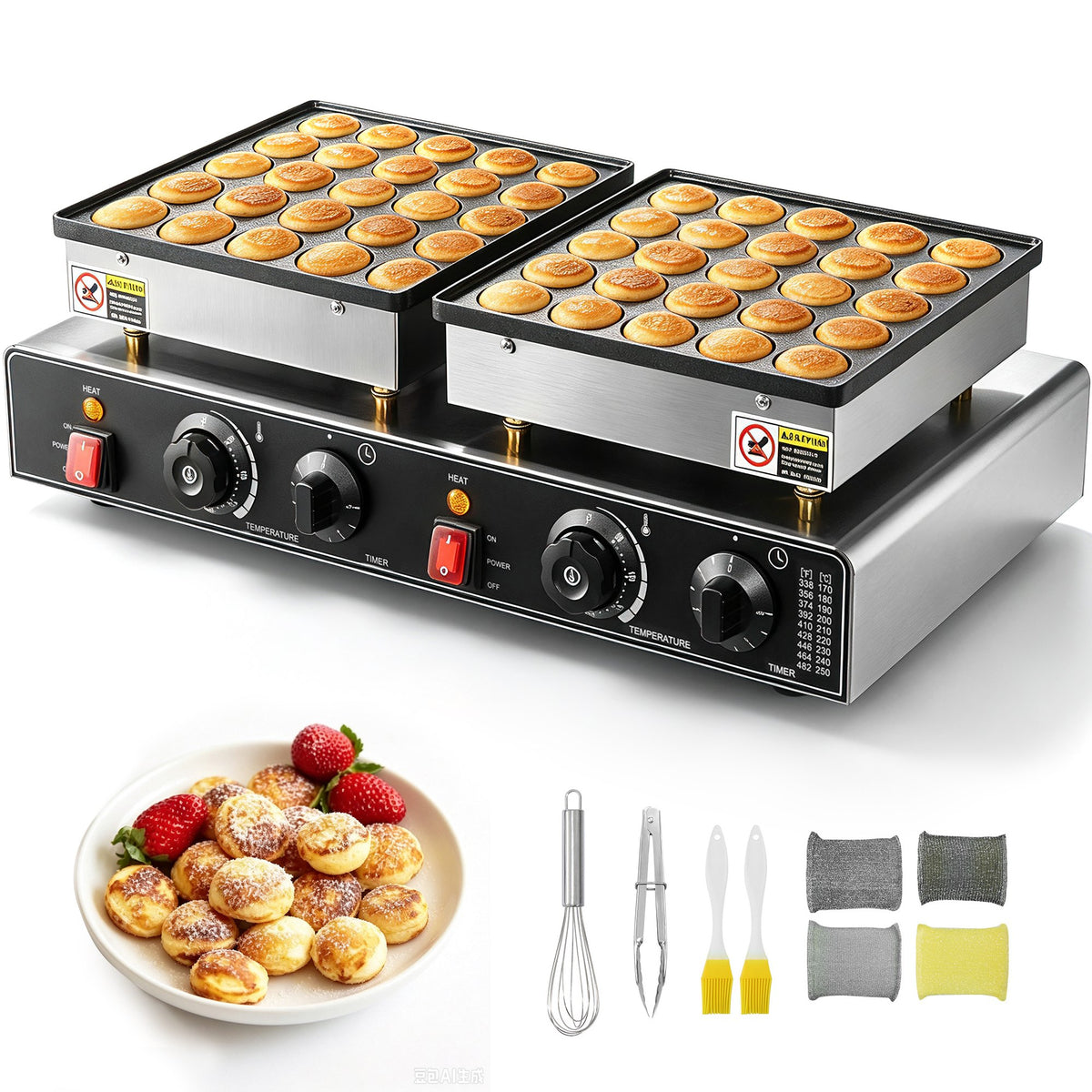 VEVOR Mini Dutch Pancake Maker, Commercial Electric Poffertj 50 Holes, 1800W, AK-H50