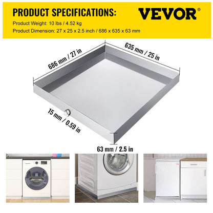 VEVOR 27 x 25 x 2.5 in Washing Machine Drain Pan, 304 Stainless Steel - view 2