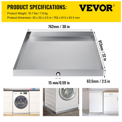 VEVOR 32 x 30 x 2.5 in Washing Machine Drain Pan, Galvanized Steel - view 2