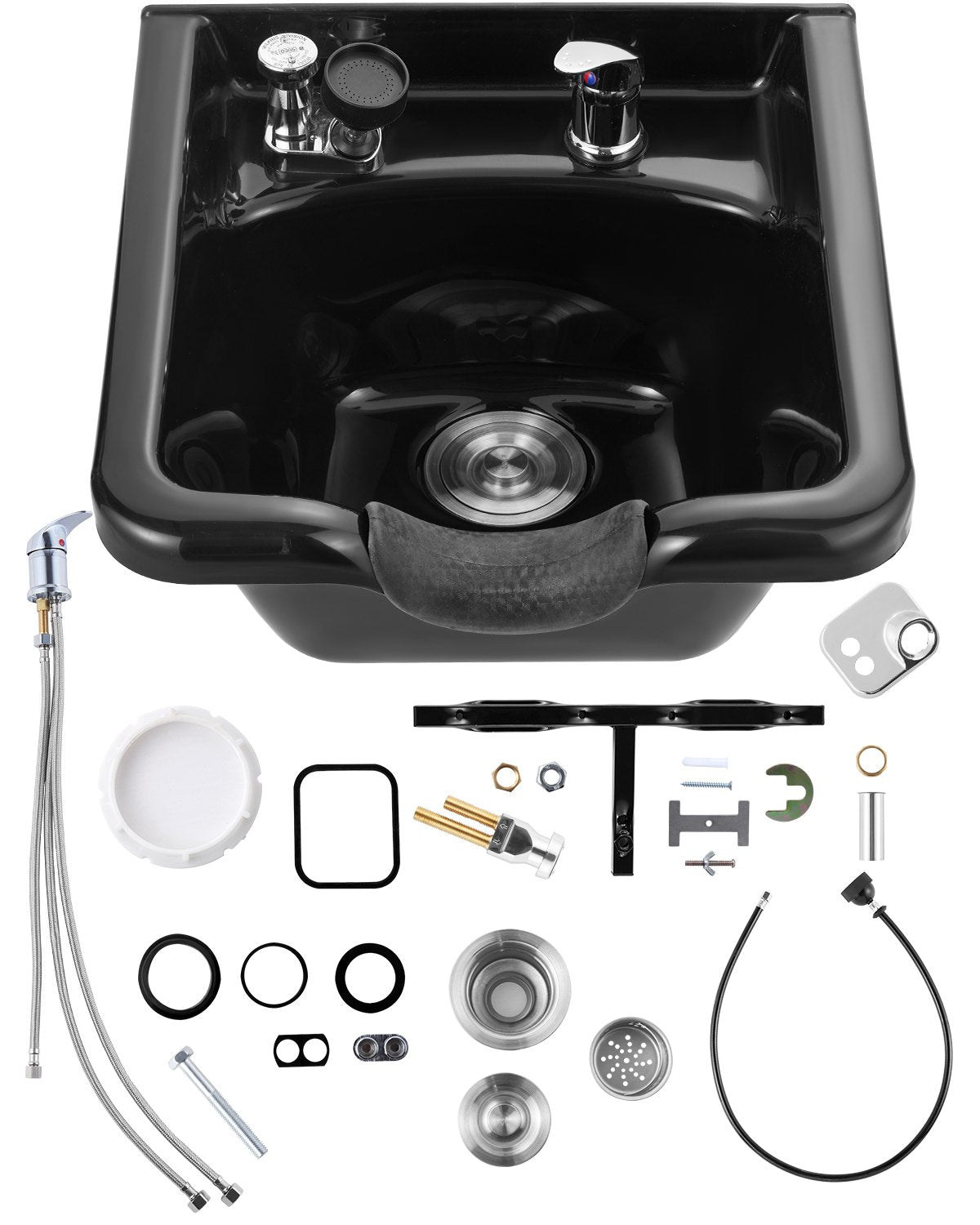 VEVOR Shampoo Bowl, Wall-Mounted ABS Shampoo Sink with Vacuum Breaker and T-Shaped Rod for Salons, Spas and Barbershops, Black Shampoo Sink