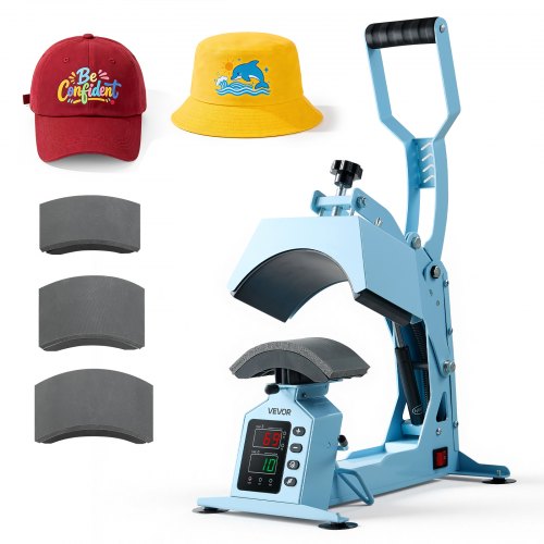VEVOR Hat Heat Press Machine, 2-in-1/4-in-1 Cap Press with I 4-in-1 Light Blue / Interchangeable Platens