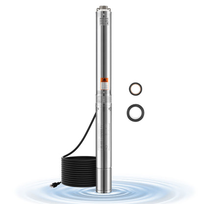 VEVOR Deep Well Submersible Pump, 0.5 to 2 HP Stainless Steel Water Pump with Built-in or External Starter Box, 4 Inch, 115V or 230V, for Industrial, Irrigation and Home Use 2HP / 115V / Built-in
