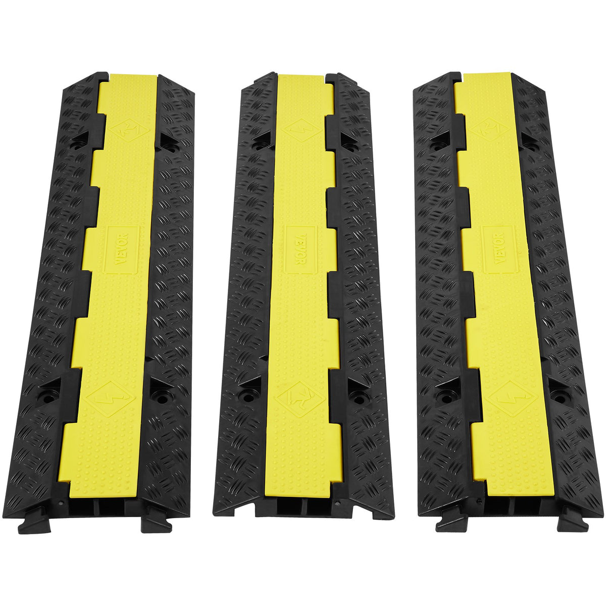 VEVOR Rubber Cable Protector Ramp, Heavy Duty Wire & Hose Co 2 Channels / 3 Pack / 12,000 lbs