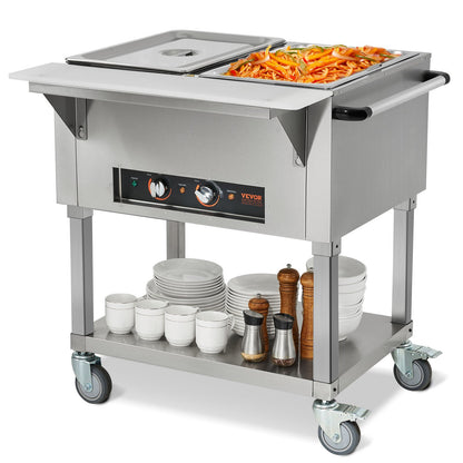 VEVOR Commercial Electric Food Warmer, Food Grade Stainless  2-Pan / With 4 Wheels