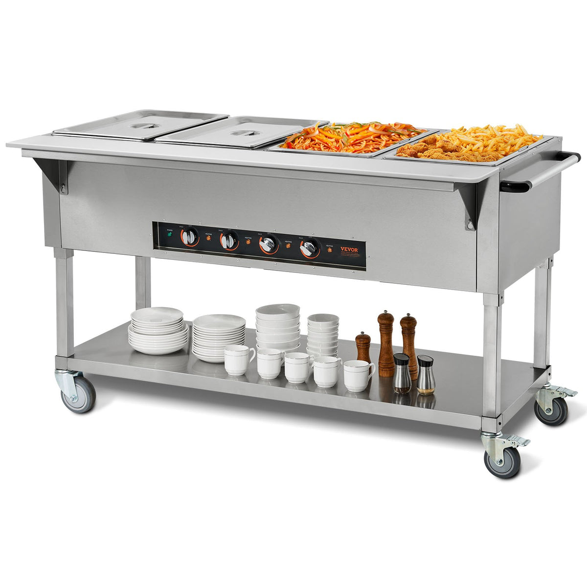 VEVOR Commercial Electric Food Warmer, Food Grade Stainless  4-Pan / With 4 Wheels