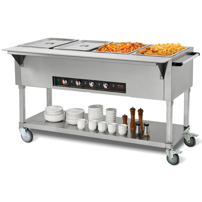 VEVOR Commercial Electric Food Warmer, Food Grade Stainless  4-Pan / With 4 Wheels