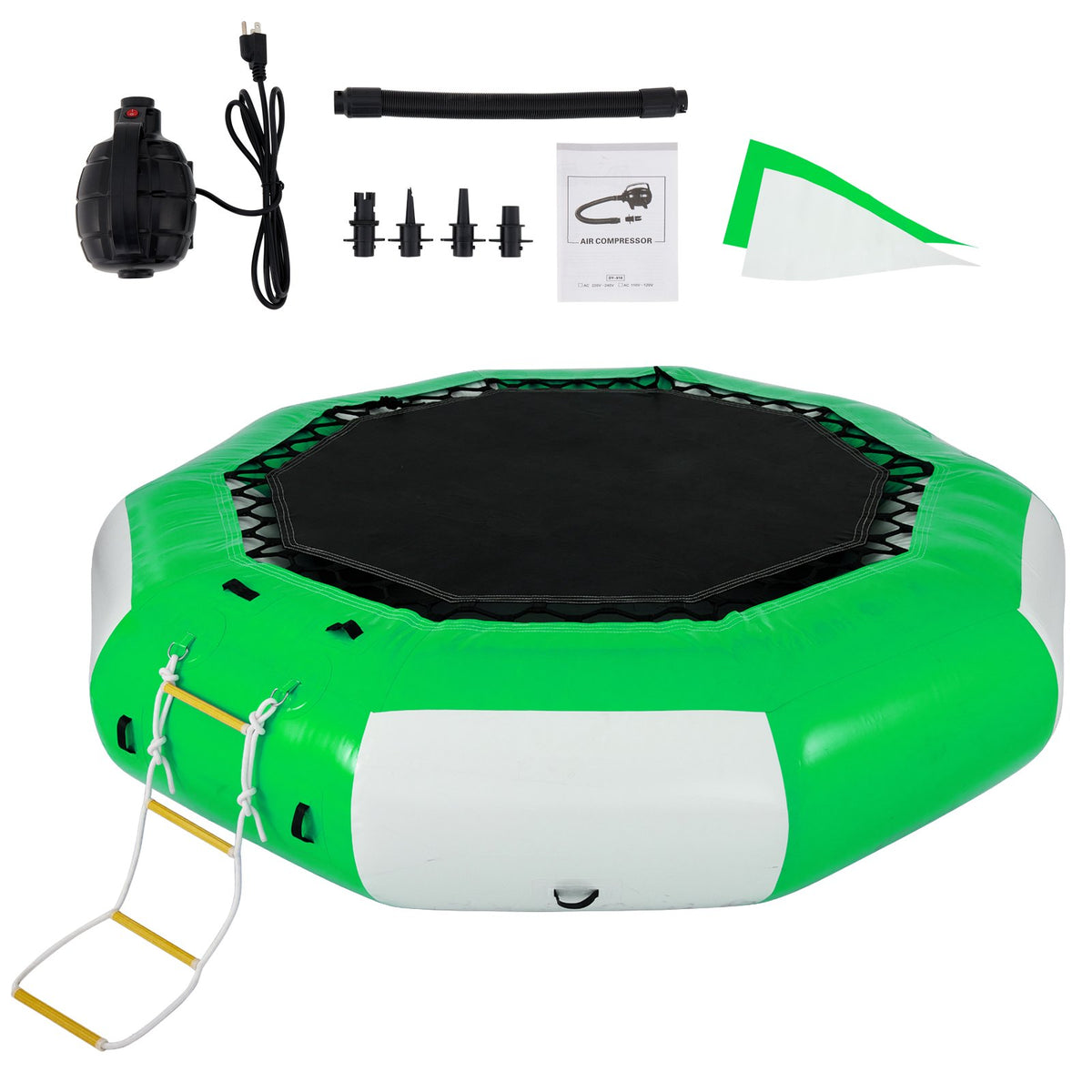 VEVOR Inflatable Water Trampoline, Recreational Floating Wat 10 ft / Green & White