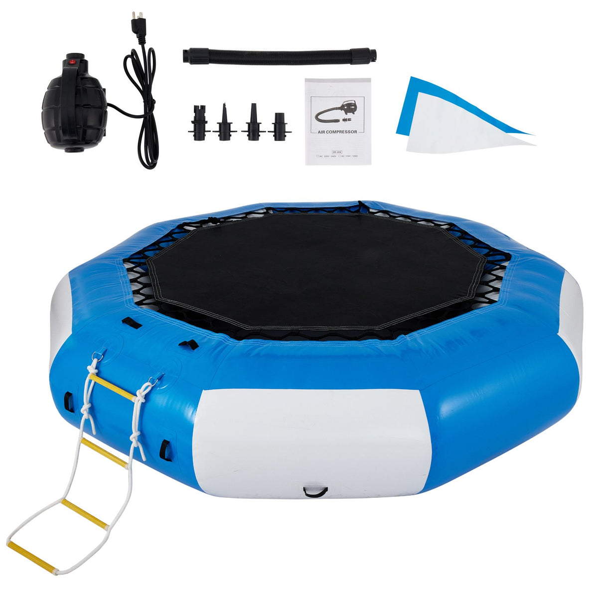 VEVOR Inflatable Water Trampoline, Recreational Floating Wat 13 ft / Blue & White