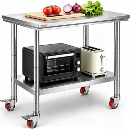 VEVOR Stainless Steel Work Table, Commercial Prep Table with 35 x 24 x 33 in
