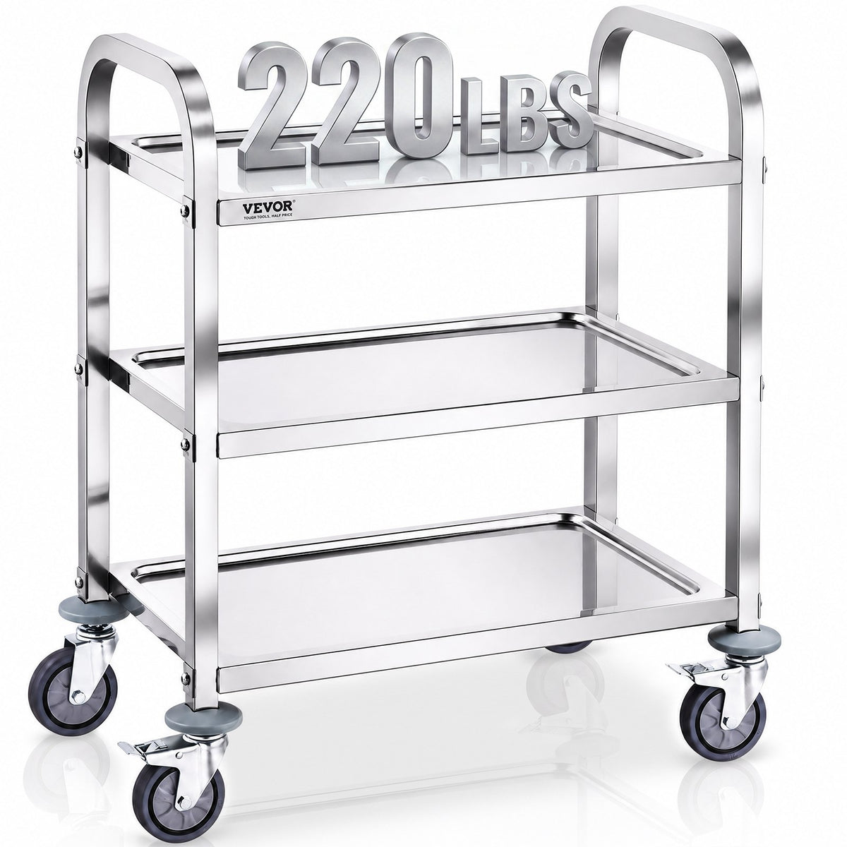 VEVOR Rolling Utility Cart Stainless Steel Cart - 3 Layers, 400 lbs