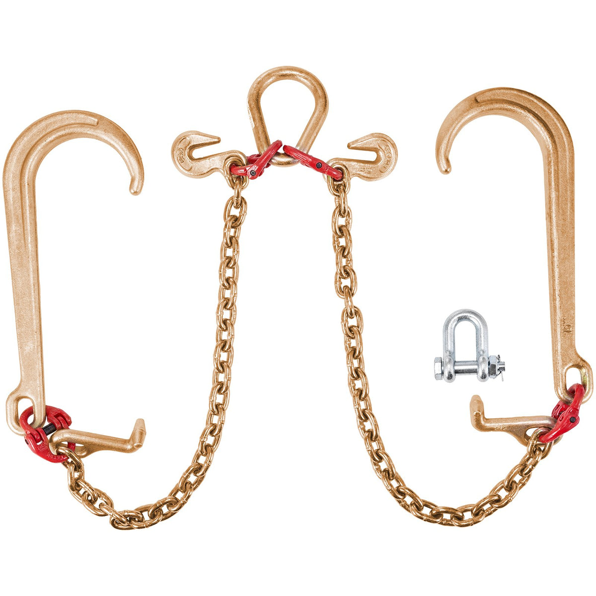 VEVOR G80 V Bridle Tow Chain 5/16 in / 2 ft, 1 Pack, J + T + Grab Hooks