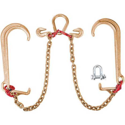 VEVOR G80 V Bridle Tow Chain 5/16 in / 2 ft, 1 Pack, J + T + Grab Hooks