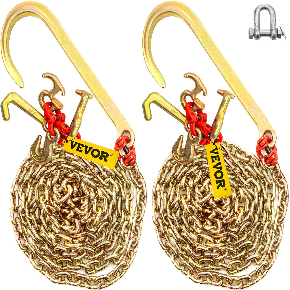 VEVOR G80 V Bridle Tow Chain 5/16 in / 10 ft, 2 PCS, R + T + J + Grab Hooks