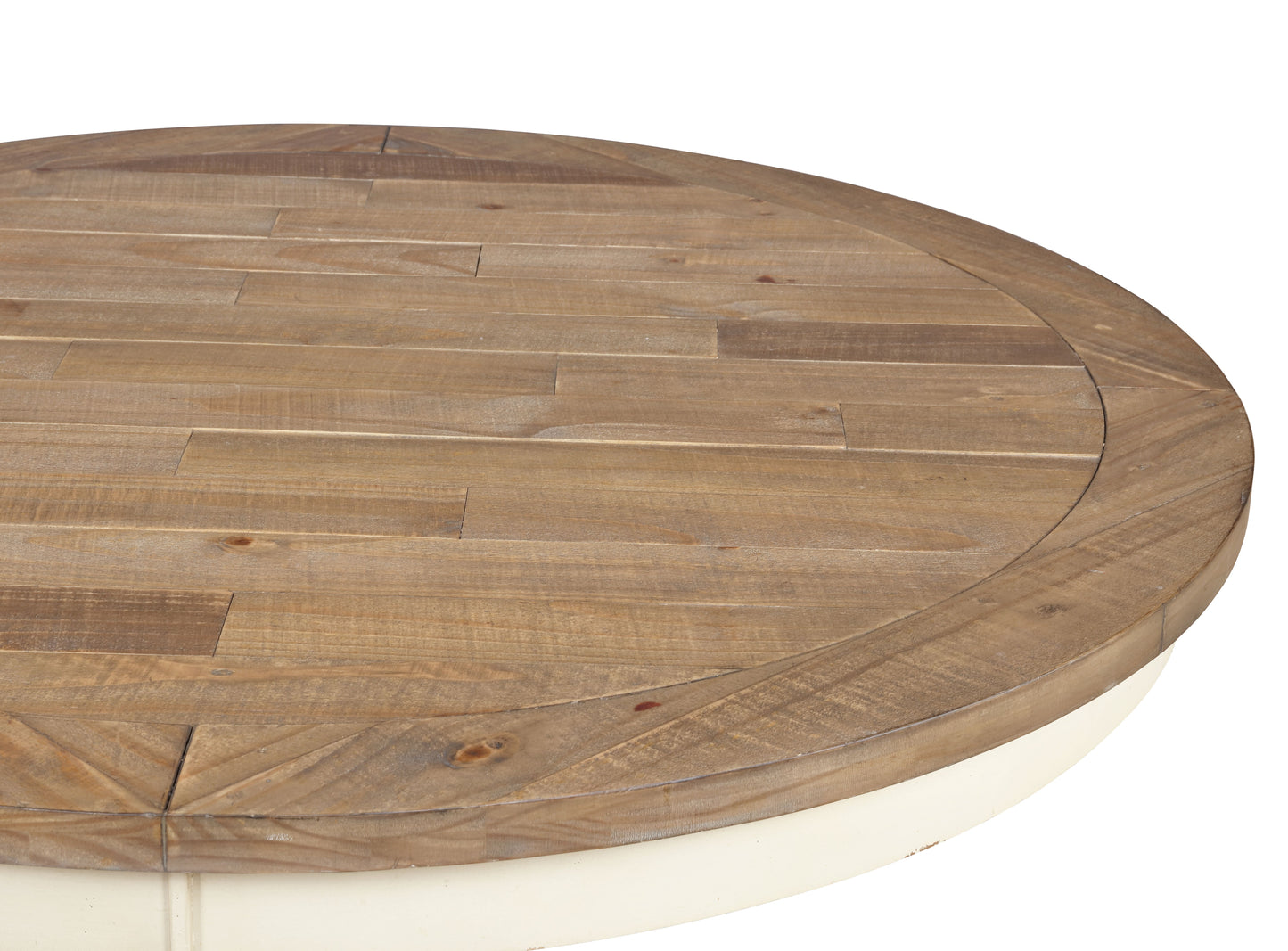 Prato Round Antique White and Distressed Oak Two-tone Finish Wood Dining Table image 4
