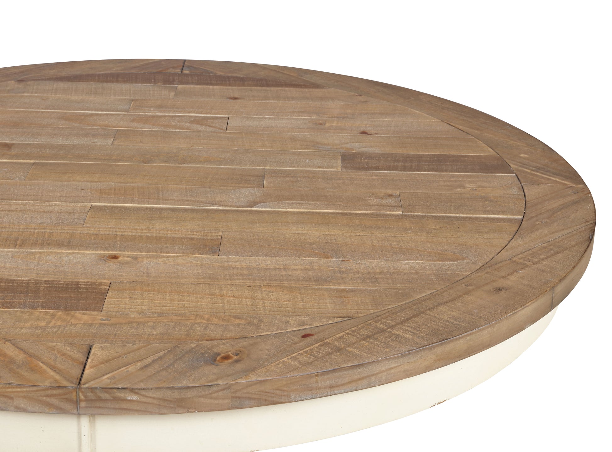 Prato Round Antique White and Distressed Oak Two-tone Finish Wood Dining Table image 4
