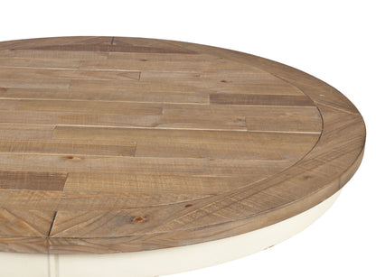 Prato Round Antique White and Distressed Oak Two-tone Finish Wood Dining Table image 4