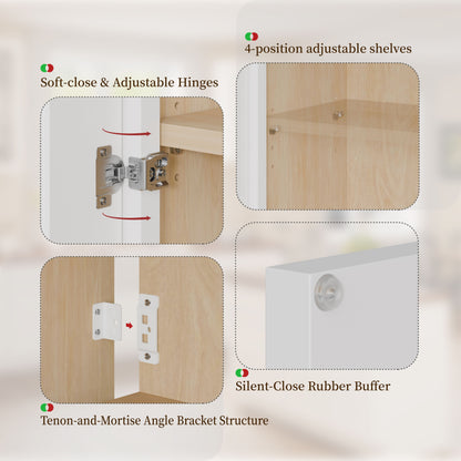 24 Inch White Shaker Double Door Wall Cabinet Solid Wood with 2 adjustable shelves Ready to Assemble for Kitchen,Bathroom,Laundry and Garage Storage(24"W×12"D×30"H) image 4