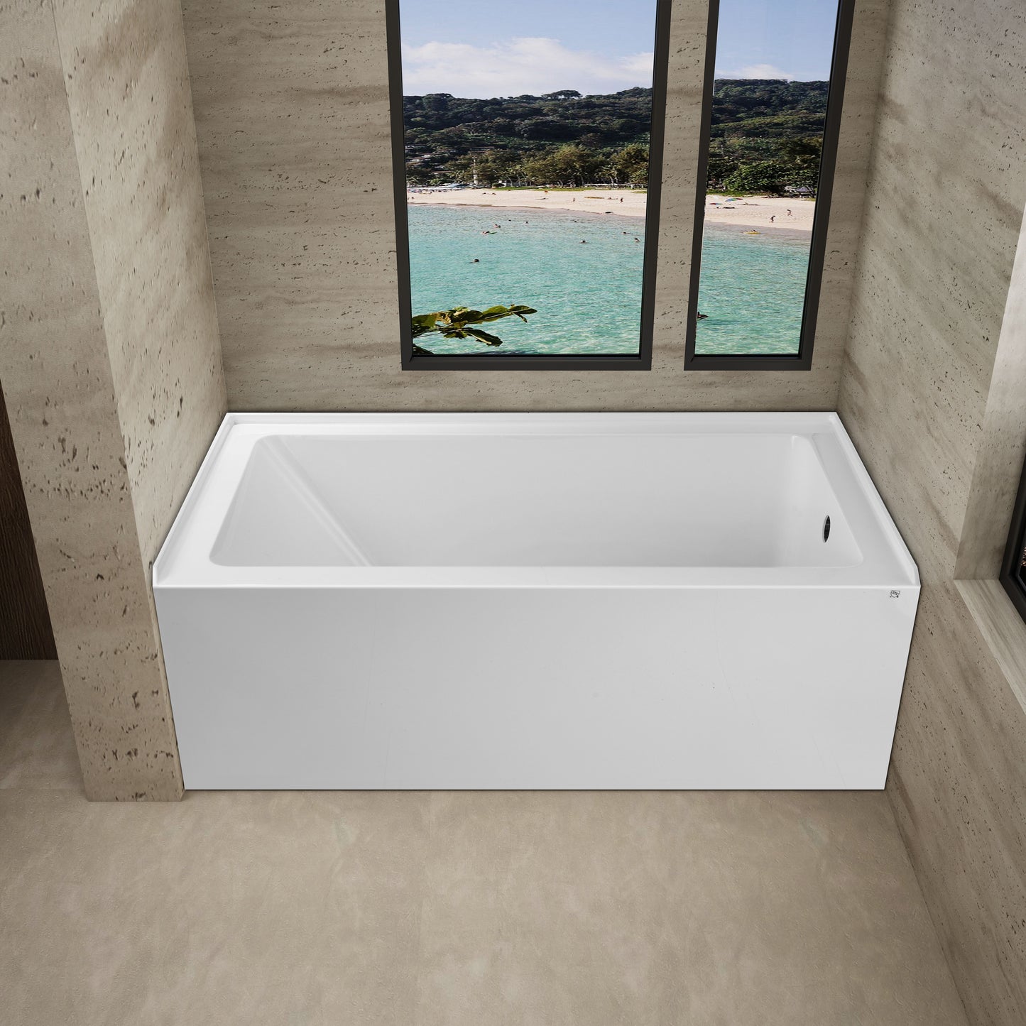 54" x 32" Alcove Bathtub – Acrylic Soaking Tub with Integral Apron, Right Drain, Three-Wall Installation, Modern Bathroom Tub image 1