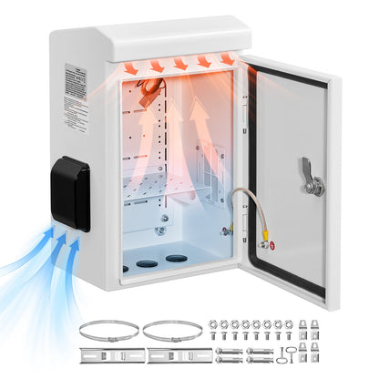 VEVOR Steel Electrical Enclosure Box, IP66 Waterproof Wall-Mounted Junction Box with Hinged Cover and Mounting Plate Ventilated with Thermostat & Fan / 16 x 12 x 8 in